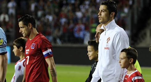 Cristiano Ronaldo entering the pitch, in a game between Luxembourg and Portugal, for the 2014 Brazil's FIFA World Cup qualifiers