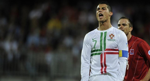 Cristiano Ronaldo screaming in a reaction to a missed chance, in Luxembourg vs Portugal, at the 2014 FIFA World Cup qualifiers