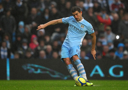 Kolarov weird pose and stance, when taking a free-kick for Manchester City