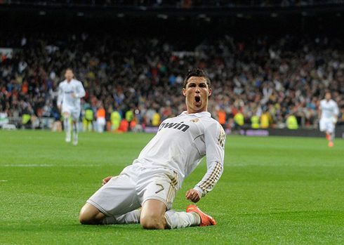 Cristiano Ronaldo celebrating another decisive goal for Real Madrid, in 2012-2013