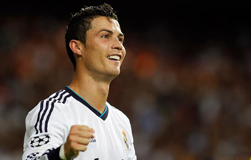 Cristiano Ronaldo closing his fist to celebrate Real Madrid victory over Manchester City, at the UEFA Champions League 2012-2013