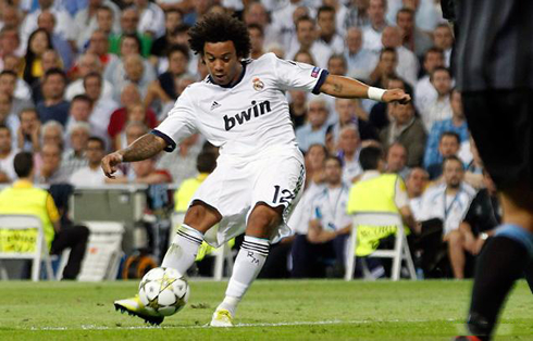 Marcelo right-foot goal, in Real Madrid 3-2 Manchester City, for the UEFA Champions League 2012-2013