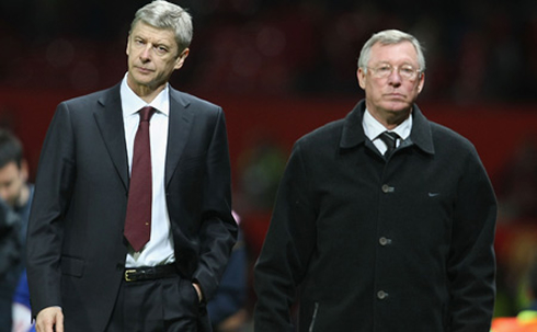Arsene Wenger and Sir Alex Ferguson, side by side, in an Arsenal vs Manchester United clash