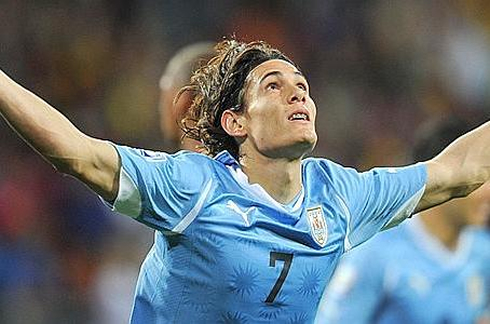 Edinson Cavani looking at the sky after scoring a goal for Napoli