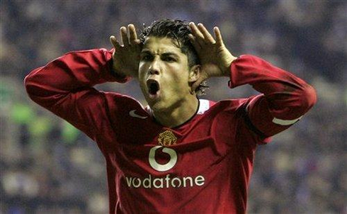 Cristiano Ronaldo rabbit goal celebration, in Man Utd 2004-2005