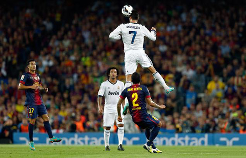 Cristiano Ronaldo superman jump, in Barcelona vs Real Madrid, for La Liga 2012-2013