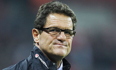 Fabio Capello funny look, wearing glasses in football/soccer