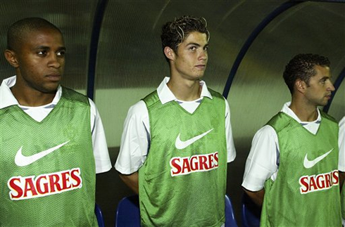 Cristiano Ronaldo on his 17th years old debut for the Portuguese National Team in 2003, side by side with Jorge Andrade and Simão Sabrosa