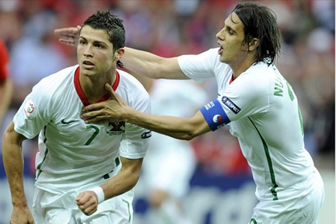 Cristiano Ronaldo and Nuno Gomes celebrating goal for Portugal