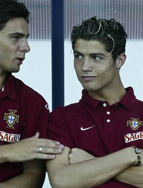 17 years old Cristiano Ronaldo, talking to Hélder Postiga, on his debut for Portugal, in 2003