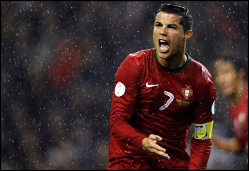 Cristiano Ronaldo very furious and angry, during a Portugal game against Northern Ireland, on the road to Brazil's FIFA World Cup 2014