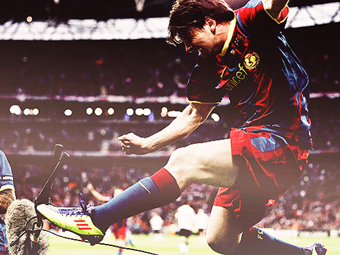 Lionel Messi goal celebration, kicking the TV camera and audio set