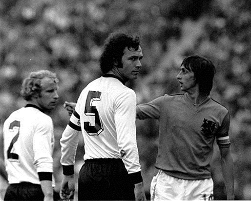 Franz Beckenbauer with Berti Vogts and Johan Cruyff, during a game between Germany vs Netherlands in the World Cup