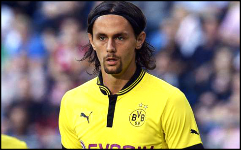 Neven Subotić playing for Borussia Dortmund, in 2012-2013