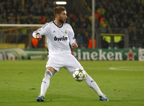 Sergio Ramos playing for Real Madrid as right full back, against Borussia Dortmund for the Champions League 2012-2013