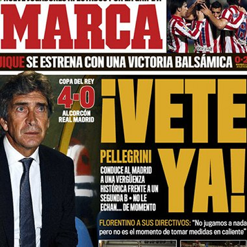 Manuel Pellegrini victim of Spanish media negative campaign, after losing for Real Madrid by 4-0 against Alcorcon, in 2009