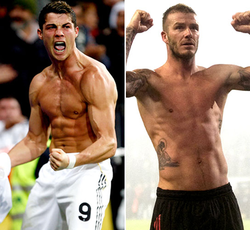 David Beckham and Ronaldo showing off six pack abs and sexy body muscles