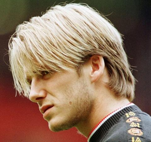 David Beckham classic haircut in Manchester United, with long hair