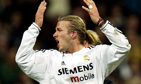 David Beckham visual in Real Madrid, with long hair