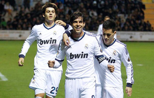 Ricardo Kaká hapiness and joy, after scoring for Real Madrid, with Callejón and Alvaro Morata joining him, in 2012-2013