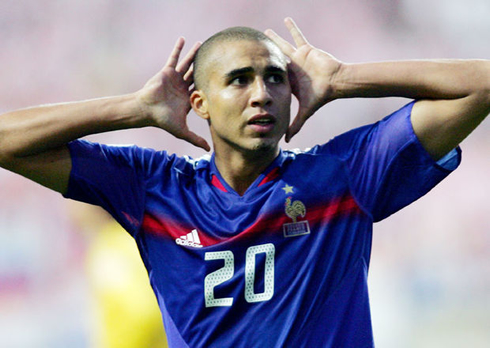 David Trézéguet making the deaf celebration, after scoring a goal for France