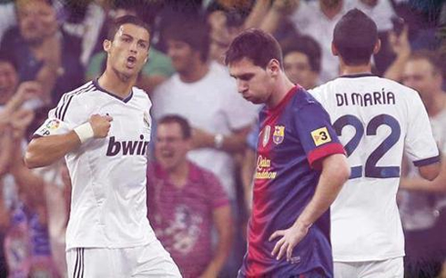 Cristiano Ronaldo arrogant and provocative goal celebration near Lionel Messi, in 2012-2013