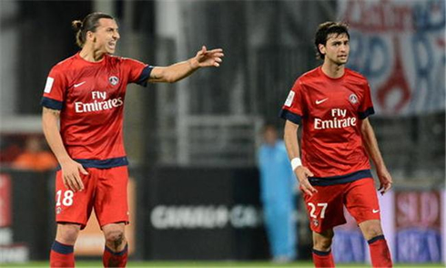 Javier Pastore and Zlatan Ibrahimovic, playing in PSG in 2012-2013