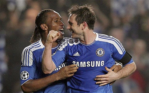 Didier Drogba celebrating Chelsea FC goal with Frank Lampard, in 2012