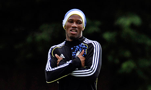 Didier Drogba fashion style during a training session for Chelsea