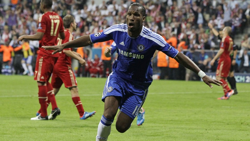Didier Drogba goal celebration at the UEFA Champions League final in 2012, in Bayern Munich vs Chelsea