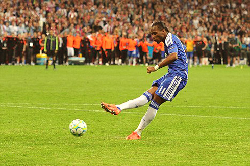 Didier Drogba scoring the winning and last penalty-kick goal for Chelsea, against Bayern Munich, in the UEFA Champions League Final 2012