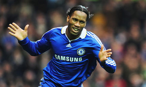 Didier Drogba smiling after scoring another goal for Chelsea in 2012
