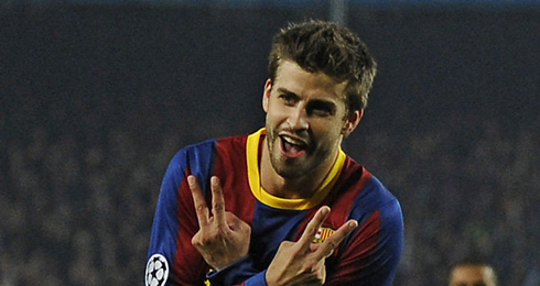 Gerard Piqué goal celebration in Barcelona, in 2012-2013