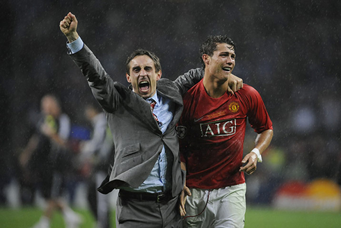 Cristiano Ronaldo and Gary Neville crying their hearts out