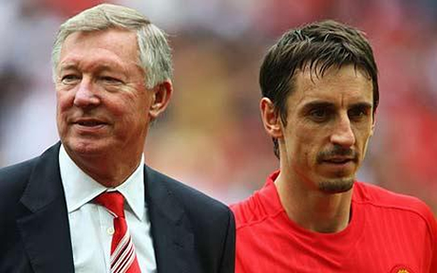 Gary Neville and Sir Alex Ferguson, in Manchester United