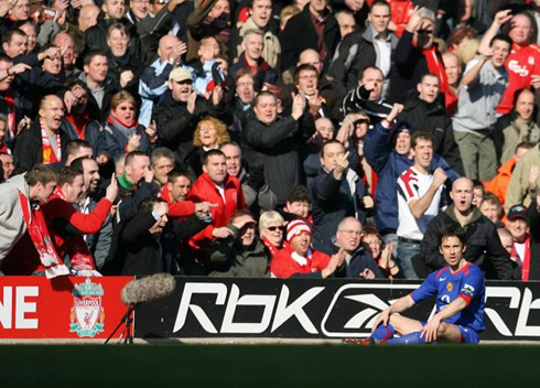 Gary Neville playing in Anfield Road, at a Liverpool vs Manchester United game, and being insulted by the home fans in the crowd