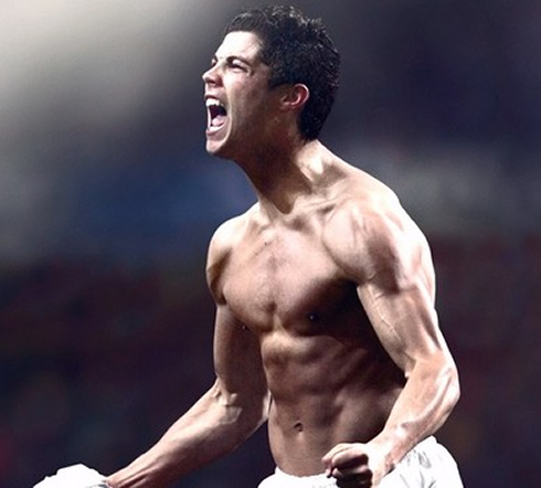 Cristiano Ronaldo with no shirt, showing his ripped body transformation in 2006