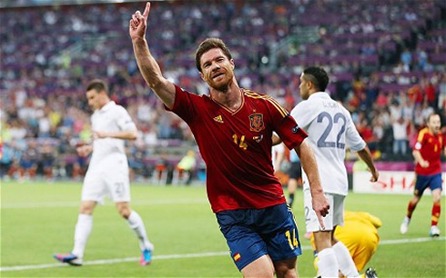 Xabi Alonso goal celebrations for Spain, in a match against Italy, at the EURO 2012