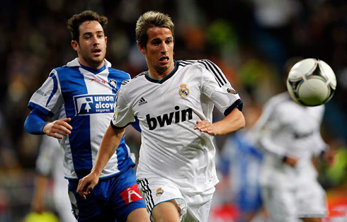 Fábio Coentrão chasing the ball against Alcoyano, in a Real Madrid game in 2012-2013