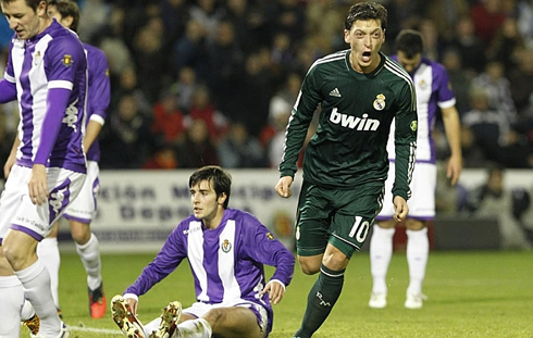 Mesut Ozil joy and happiness, after scoring the winning goal in Real Valladolid vs Real Madrid, for La Liga 2012-2013