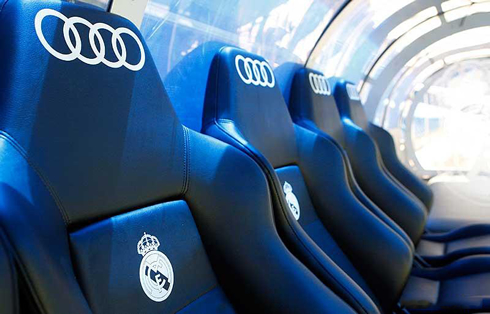 Real Madrid bench at the Santiago Bernabéu stadium, sponsored by Audi