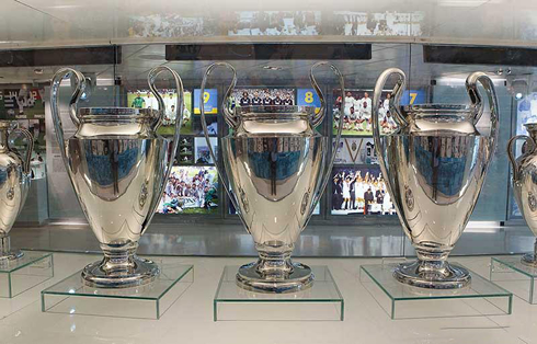 Real Madrid UEFA Champions League trophies, displayed at the Bernabéu Tour