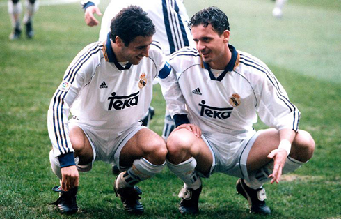Pedrag Mijatovic with Raúl Gonzalez in 1998, two Real Madrid legends