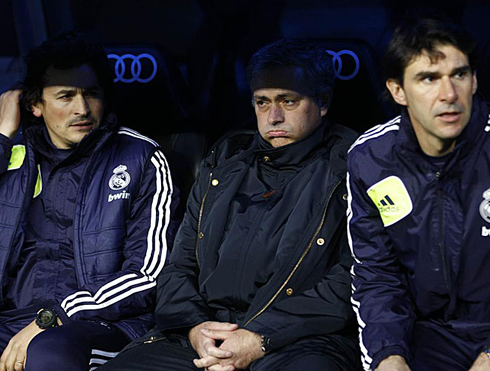 José Mourinho looking bored with the Santiago Bernabéu fans reaction, in a home game for Real Madrid, in 2012-2013
