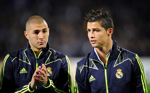 Cristiano Ronaldo and Karim Benzema lined-up, before a Real Madrid match