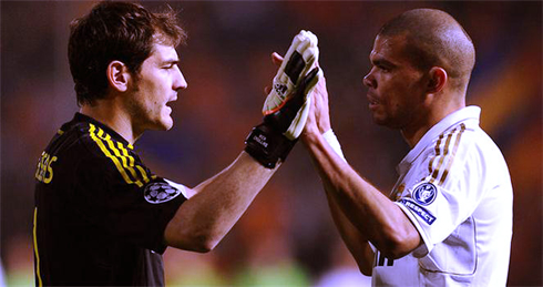 Real Madrid defence, with Iker Casillas and Pepe, in 2012-2013