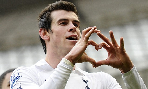 Gareth Bale hand gesture, shaping a heart after scoring for Tottenham Hotspur, in 2012-2013