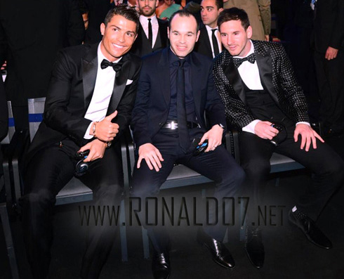 Cristiano Ronaldo, Andrés Iniesta and Lionel Messi photo, at the FIFA Balon d'Or 2012 