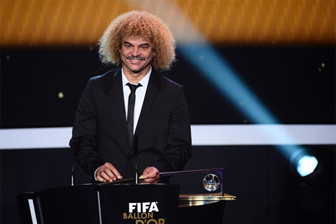 Carlos Valderrama enormous hair, at the FIFA Balon d'Or 2012 ceremony