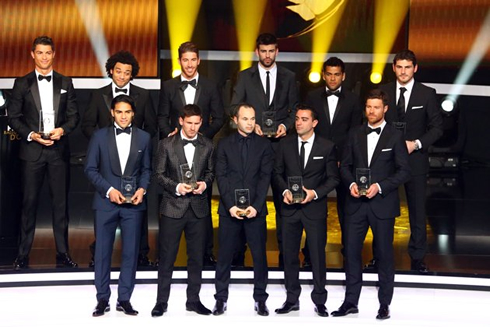 Cristiano Ronaldo in the FIFA/FIFPro World XI Team Photo, in 2013